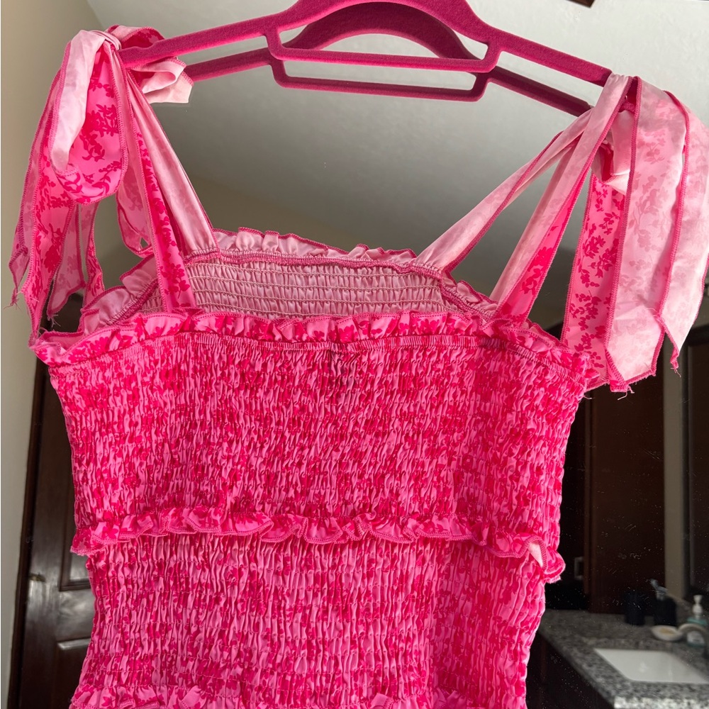 SHEIN Pink Smocked Midi Sundress Sleeveless